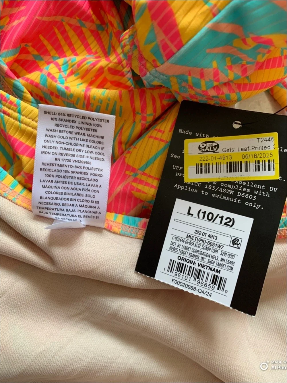 Art Class Girls Bright Tropical One Piece Swimsuit Size Large NWT Beach Swim